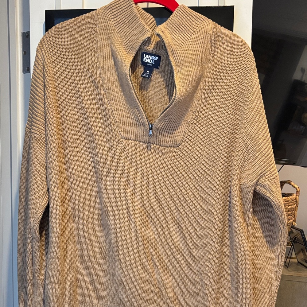 Lands' End Womens Beige Zip-Up Sweater